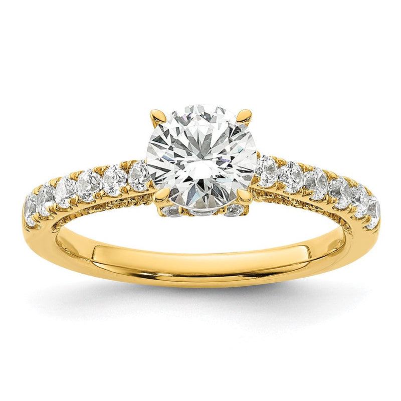 14K Gelbgold Vintage (holds 1 Karat 6.5mm) Rund Mittig) 1/2 Diamant Halbfassung Verlobungsring