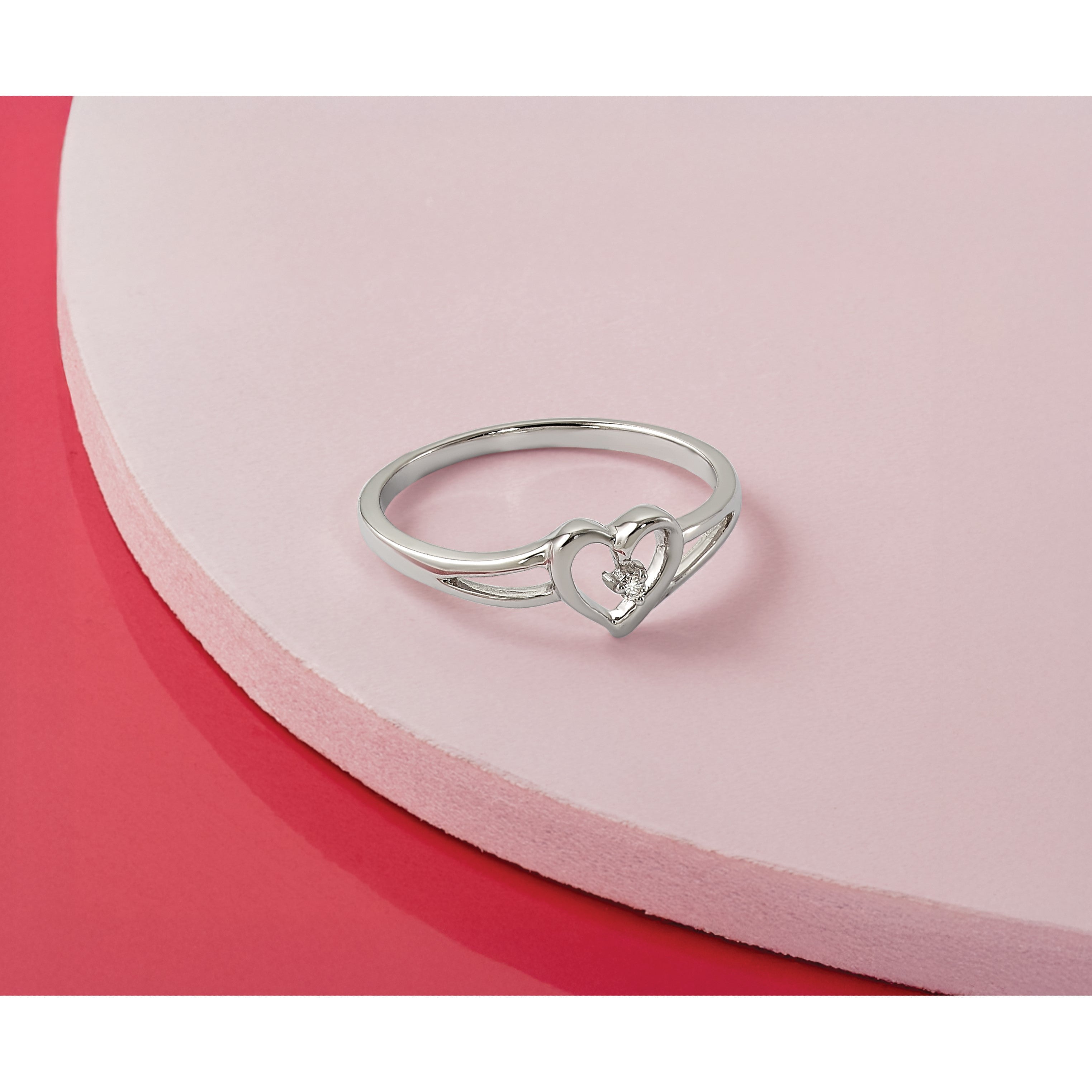 14K Weißgold First Versprechen Herz.01 Karat Rund Diamant Komplett Versprechen/ Verlobungsring