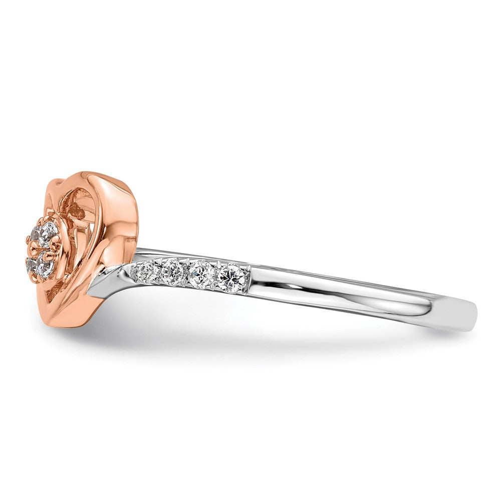 14K Weiß/ Roségold First Versprechen Weiß und Rose Herz Cluster 1/10 Karat Diamant Komplett Versprechen/ Verlobungsring