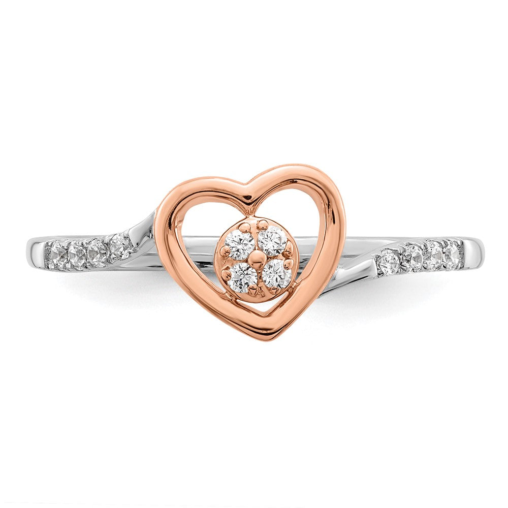 14K Weiß/ Roségold First Versprechen Weiß und Rose Herz Cluster 1/10 Karat Diamant Komplett Versprechen/ Verlobungsring
