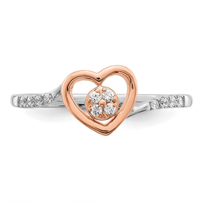 14K Weiß/ Roségold First Versprechen Weiß und Rose Herz Cluster 1/10 Karat Diamant Komplett Versprechen/ Verlobungsring