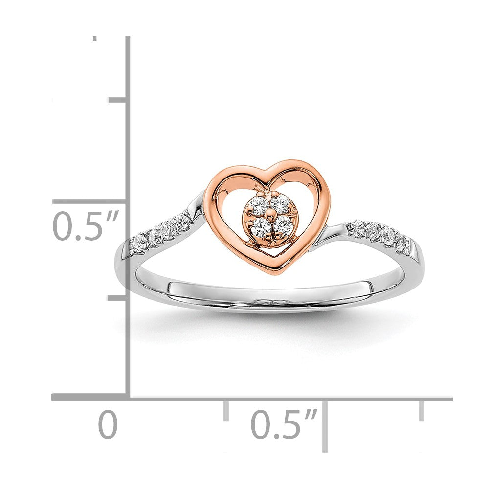 14K Weiß/ Roségold First Versprechen Weiß und Rose Herz Cluster 1/10 Karat Diamant Komplett Versprechen/ Verlobungsring