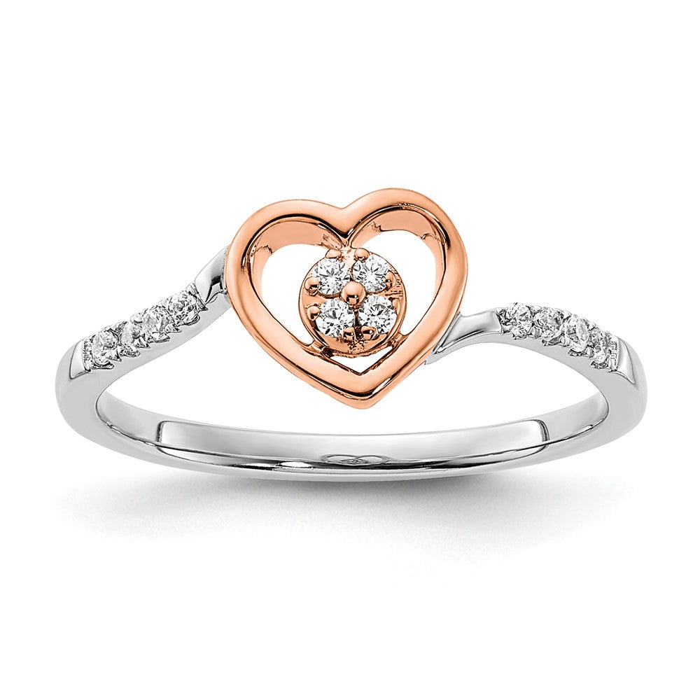 14K Weiß/ Roségold First Versprechen Weiß und Rose Herz Cluster 1/10 Karat Diamant Komplett Versprechen/ Verlobungsring