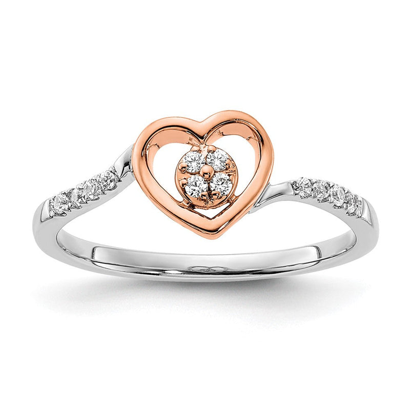 14K Weiß/ Roségold First Versprechen Weiß und Rose Herz Cluster 1/10 Karat Diamant Komplett Versprechen/ Verlobungsring