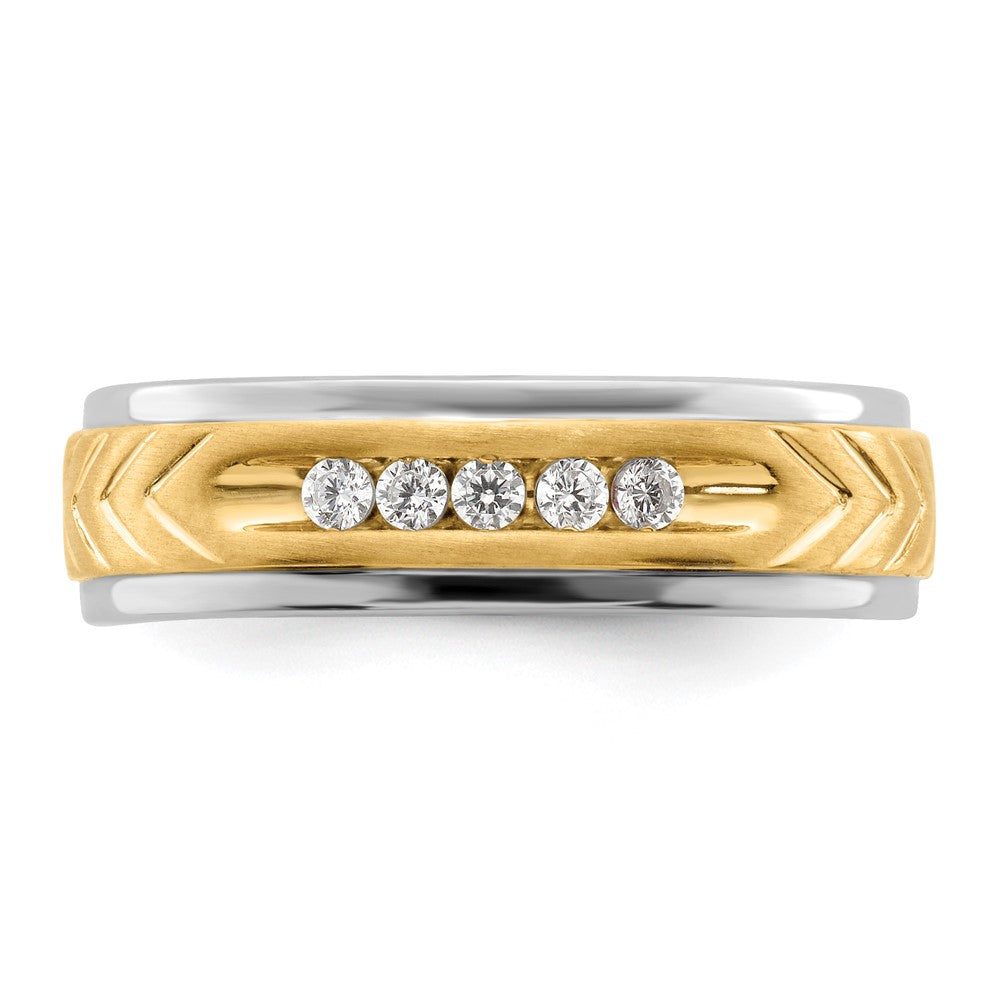 14K Bicolor 5 Stein 1/6 Karat Diamant Komplett Herren Kanalfassung Ring