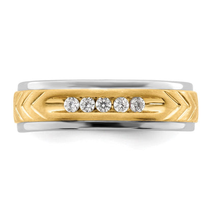 14K Bicolor 5 Stein 1/6 Karat Diamant Komplett Herren Kanalfassung Ring