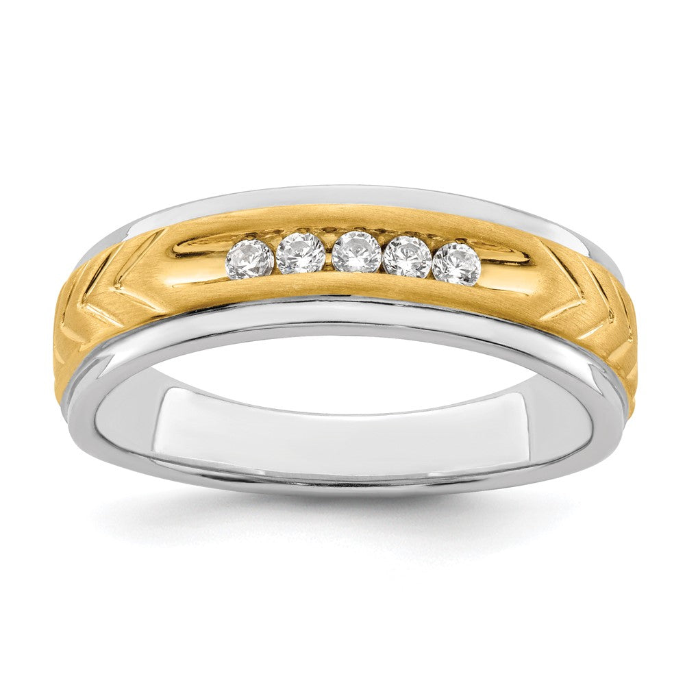14K Bicolor 5 Stein 1/6 Karat Diamant Komplett Herren Kanalfassung Ring
