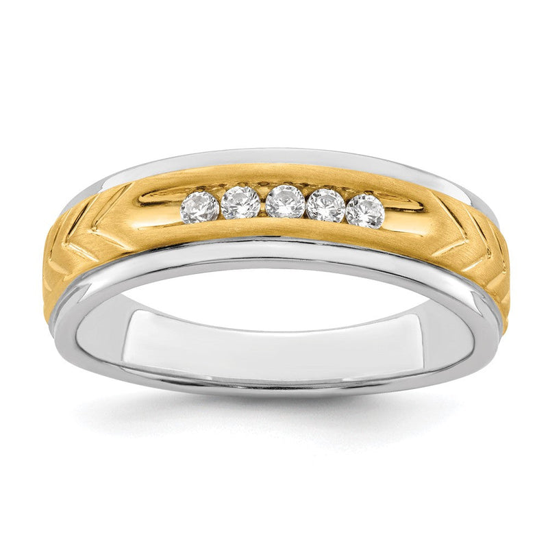 14K Bicolor 5 Stein 1/6 Karat Diamant Komplett Herren Kanalfassung Ring