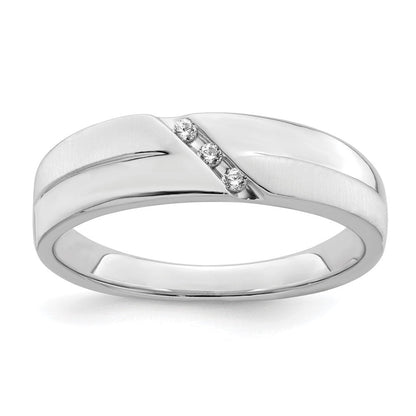 14K Weißgold 3 Stein Satiniert und Poliert 1/20 Karat Diamant Komplett Herren Ring
