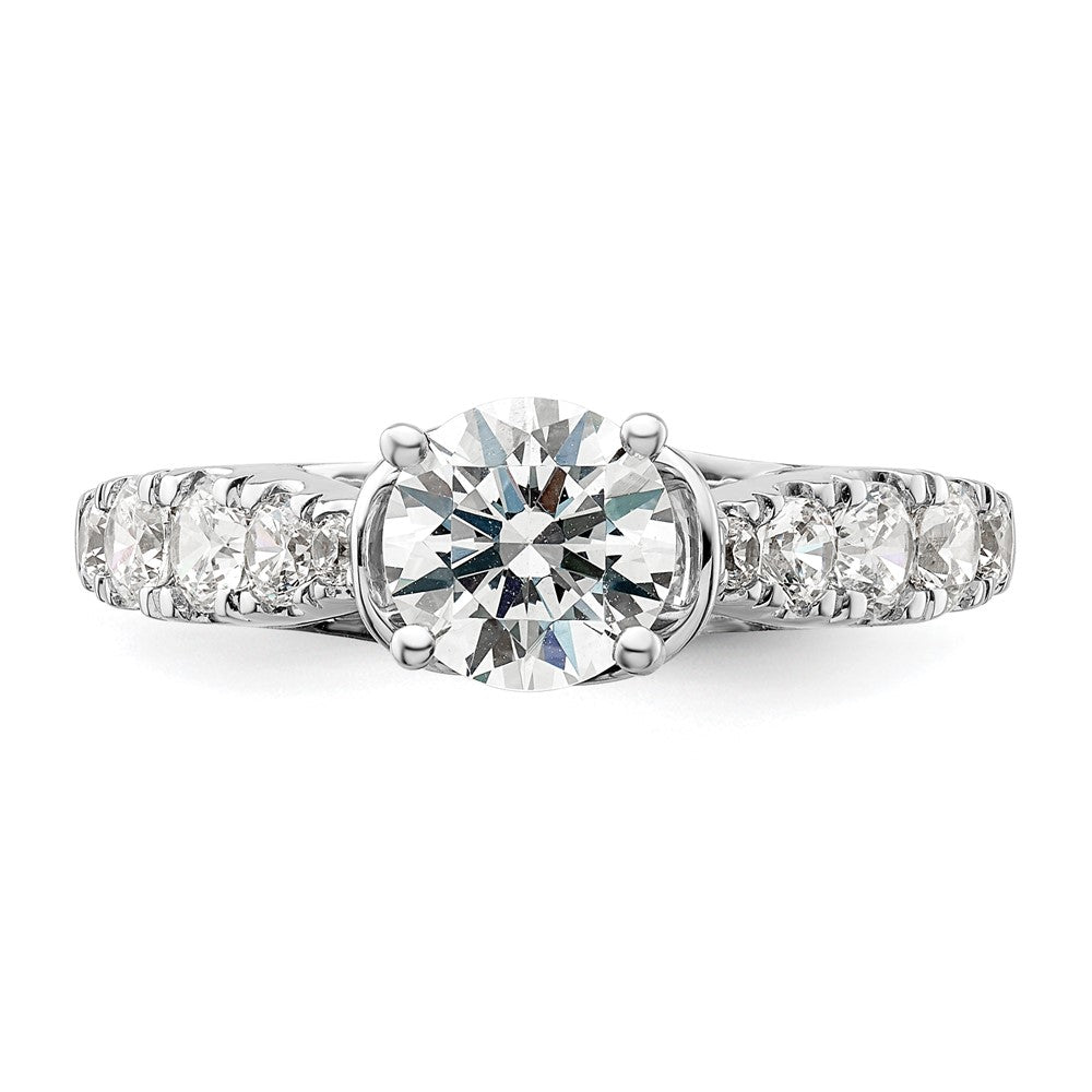 14K Weißgold Verlobungsring mit 0,75 ct. im Labor gezüchteten Diamanten VS/SI+ G+, 1 ct. rundem Mittelstein, Semi-Mount und gemeinsam gefassten Krappen (Shared Prong)