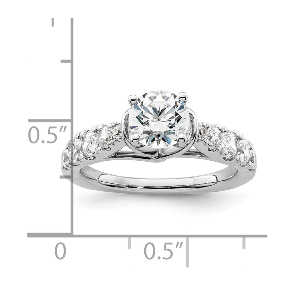 14K Weißgold Verlobungsring mit 0,75 ct. im Labor gezüchteten Diamanten VS/SI+ G+, 1 ct. rundem Mittelstein, Semi-Mount und gemeinsam gefassten Krappen (Shared Prong)