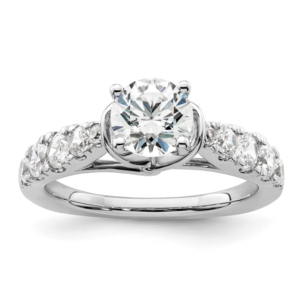 14K Weißgold Verlobungsring mit 0,75 ct. im Labor gezüchteten Diamanten VS/SI+ G+, 1 ct. rundem Mittelstein, Semi-Mount und gemeinsam gefassten Krappen (Shared Prong)