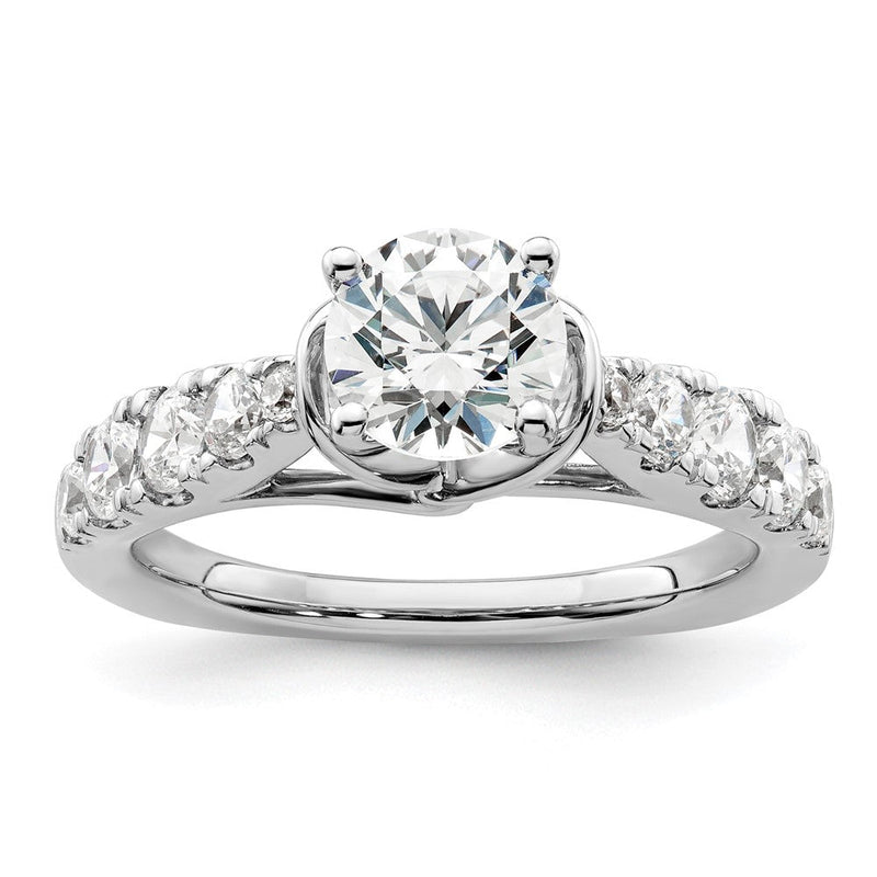 14K Weißgold Verlobungsring mit 0,75 ct. im Labor gezüchteten Diamanten VS/SI+ G+, 1 ct. rundem Mittelstein, Semi-Mount und gemeinsam gefassten Krappen (Shared Prong)