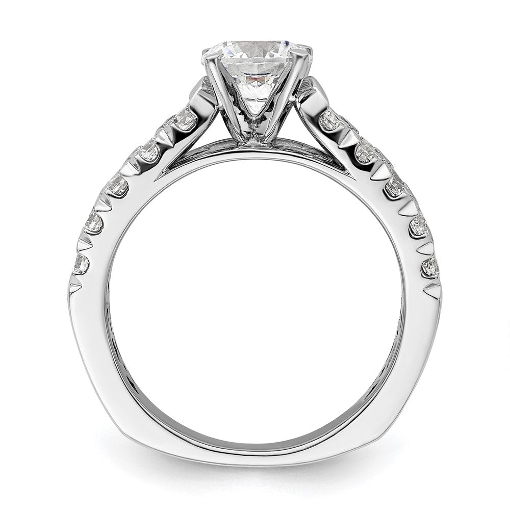 14K Weißgold Verlobungsring mit 1,1 ct. Labordiamant VS/SI+ G+, 1 ct. rundem Mittelstein in gemeinsamer Krappenfassung