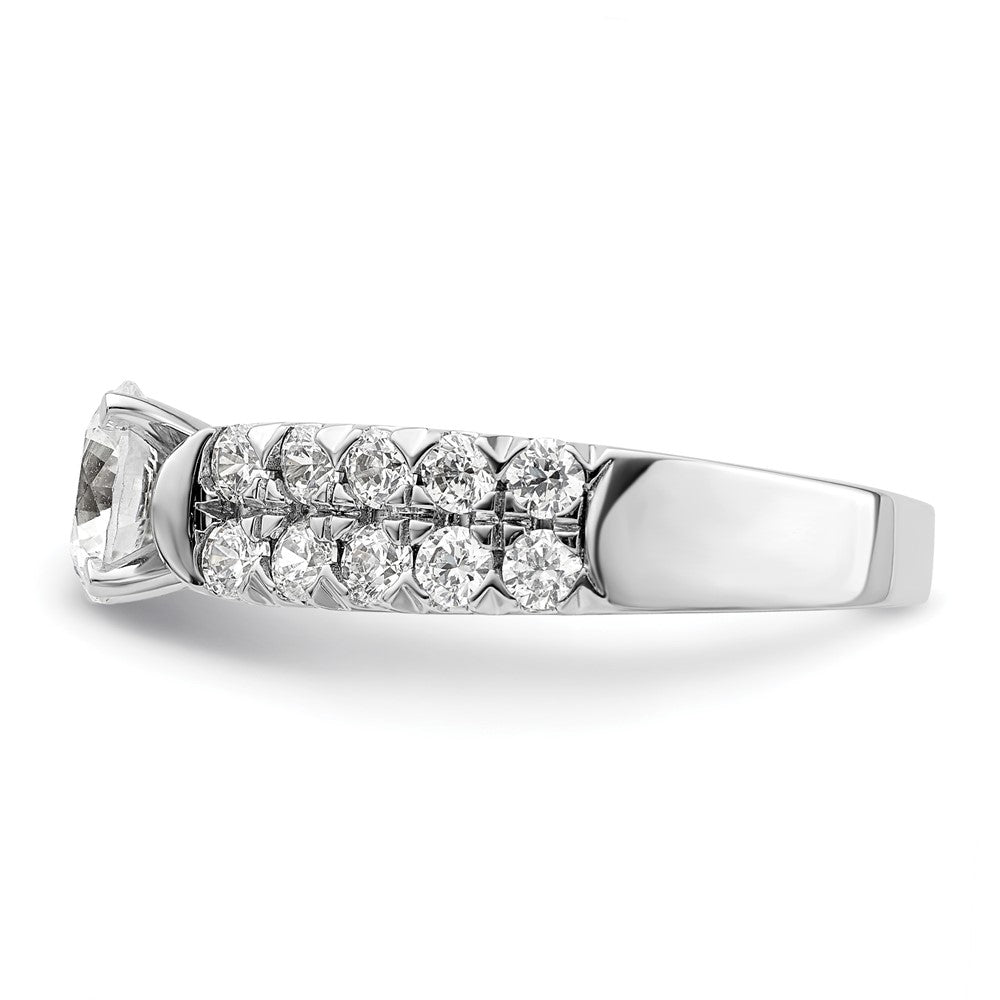 14K Weißgold Verlobungsring mit 1,1 ct. Labordiamant VS/SI+ G+, 1 ct. rundem Mittelstein in gemeinsamer Krappenfassung