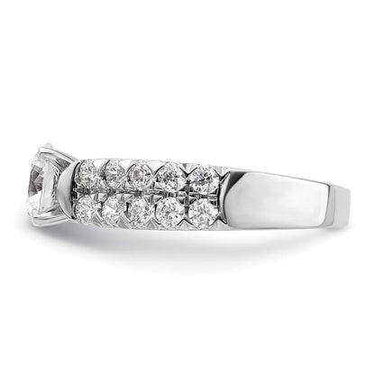 14K Weißgold Verlobungsring mit 1,1 ct. Labordiamant VS/SI+ G+, 1 ct. rundem Mittelstein in gemeinsamer Krappenfassung