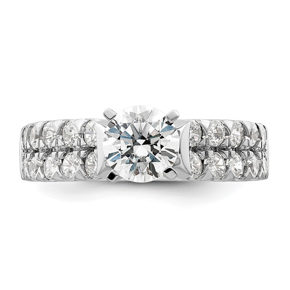 14K Weißgold Verlobungsring mit 1,1 ct. Labordiamant VS/SI+ G+, 1 ct. rundem Mittelstein in gemeinsamer Krappenfassung