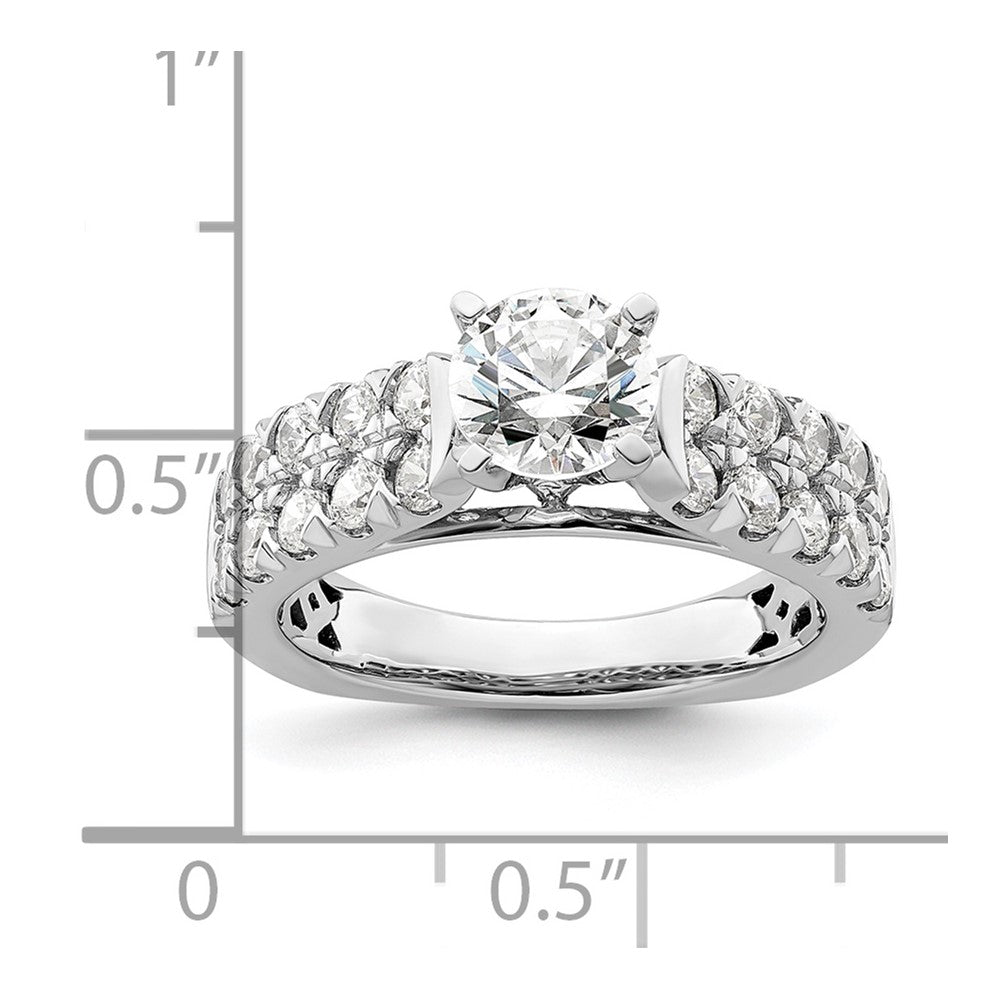 14K Weißgold Verlobungsring mit 1,1 ct. Labordiamant VS/SI+ G+, 1 ct. rundem Mittelstein in gemeinsamer Krappenfassung