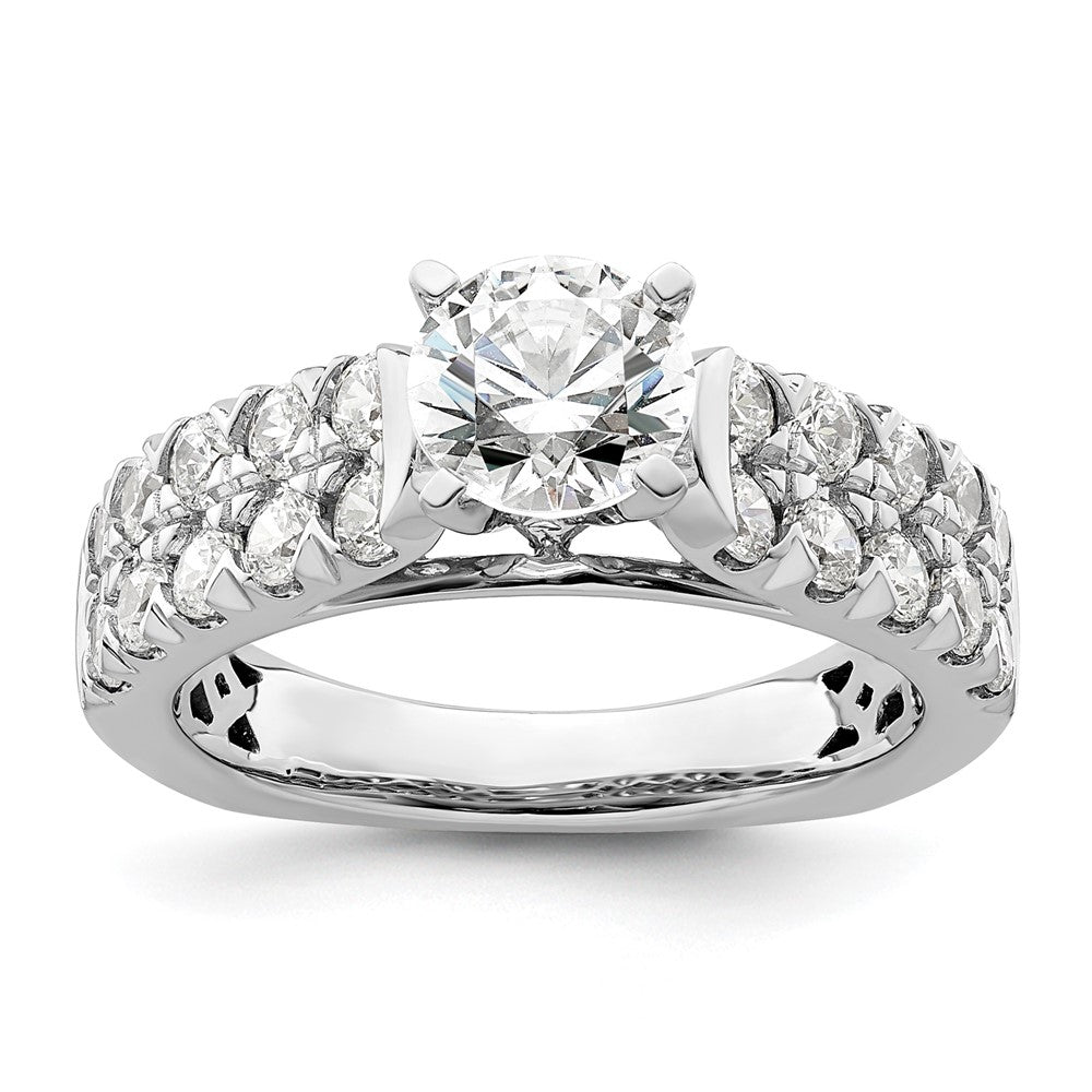 14K Weißgold Verlobungsring mit 1,1 ct. Labordiamant VS/SI+ G+, 1 ct. rundem Mittelstein in gemeinsamer Krappenfassung