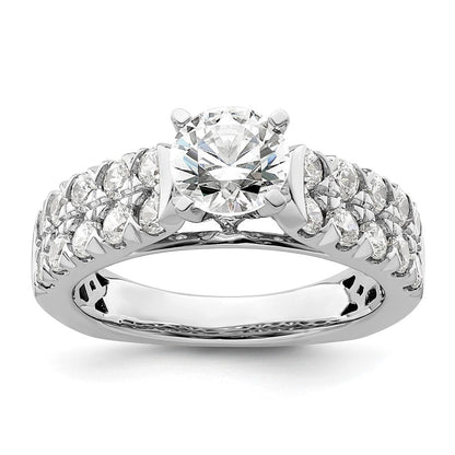 14K Weißgold Verlobungsring mit 1,1 ct. Labordiamant VS/SI+ G+, 1 ct. rundem Mittelstein in gemeinsamer Krappenfassung