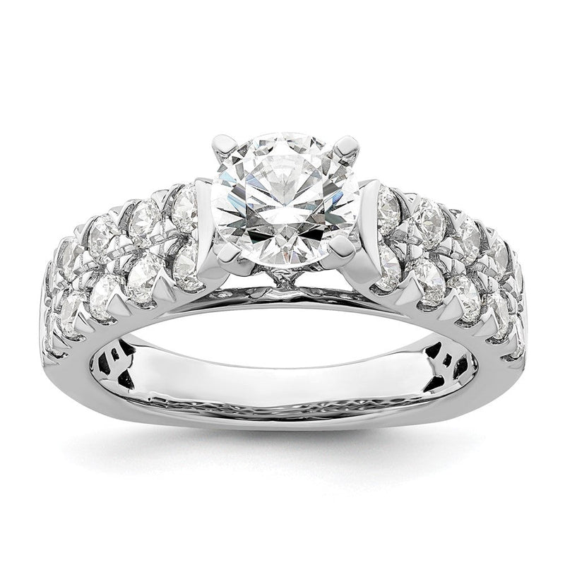 14K Weißgold Verlobungsring mit 1,1 ct. Labordiamant VS/SI+ G+, 1 ct. rundem Mittelstein in gemeinsamer Krappenfassung