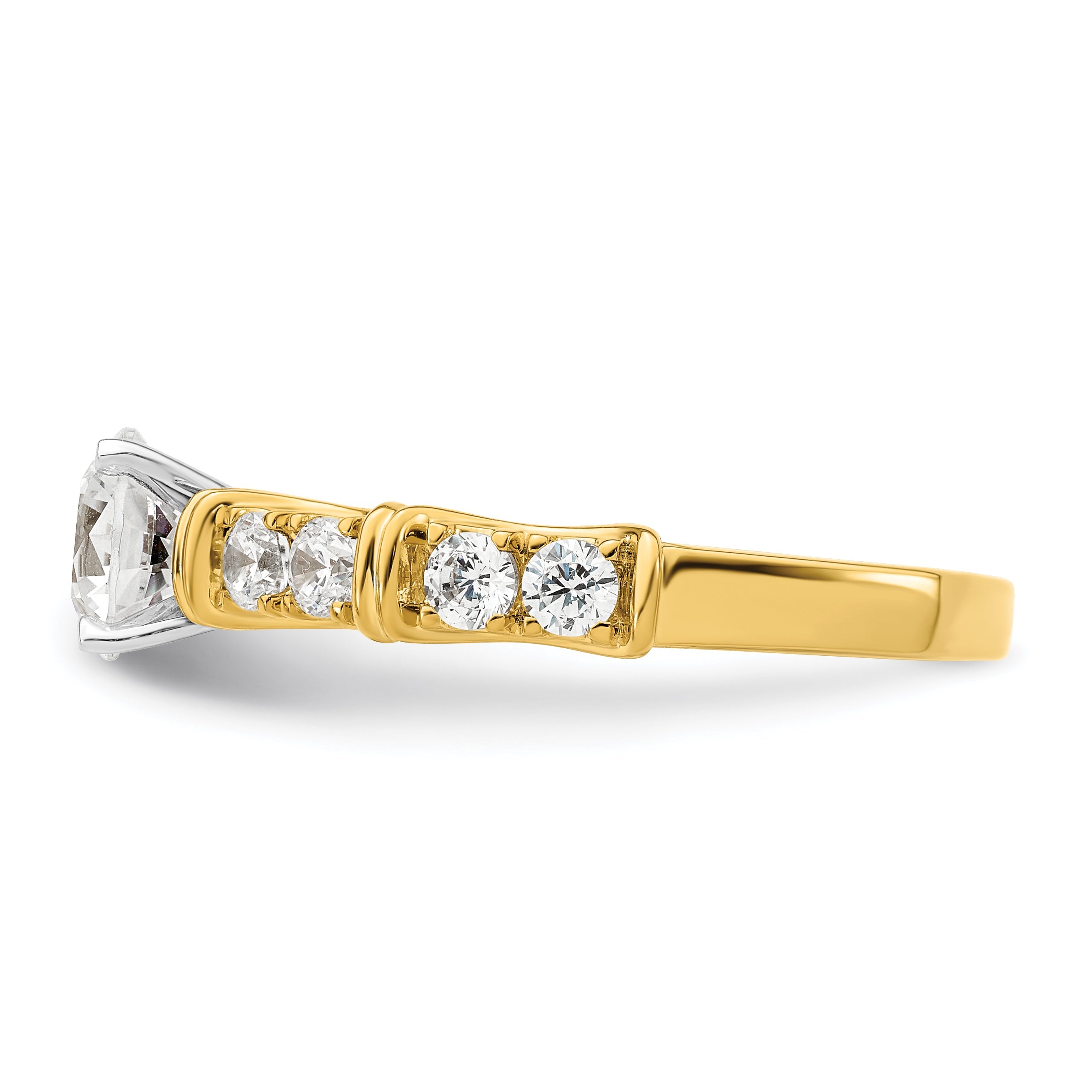 14k Gelbgold Two Tone 0,62 ct. Lab Grown Diamant VS/SI+ G+ 1 ct. Center Round Shared Prong Verlobungsring