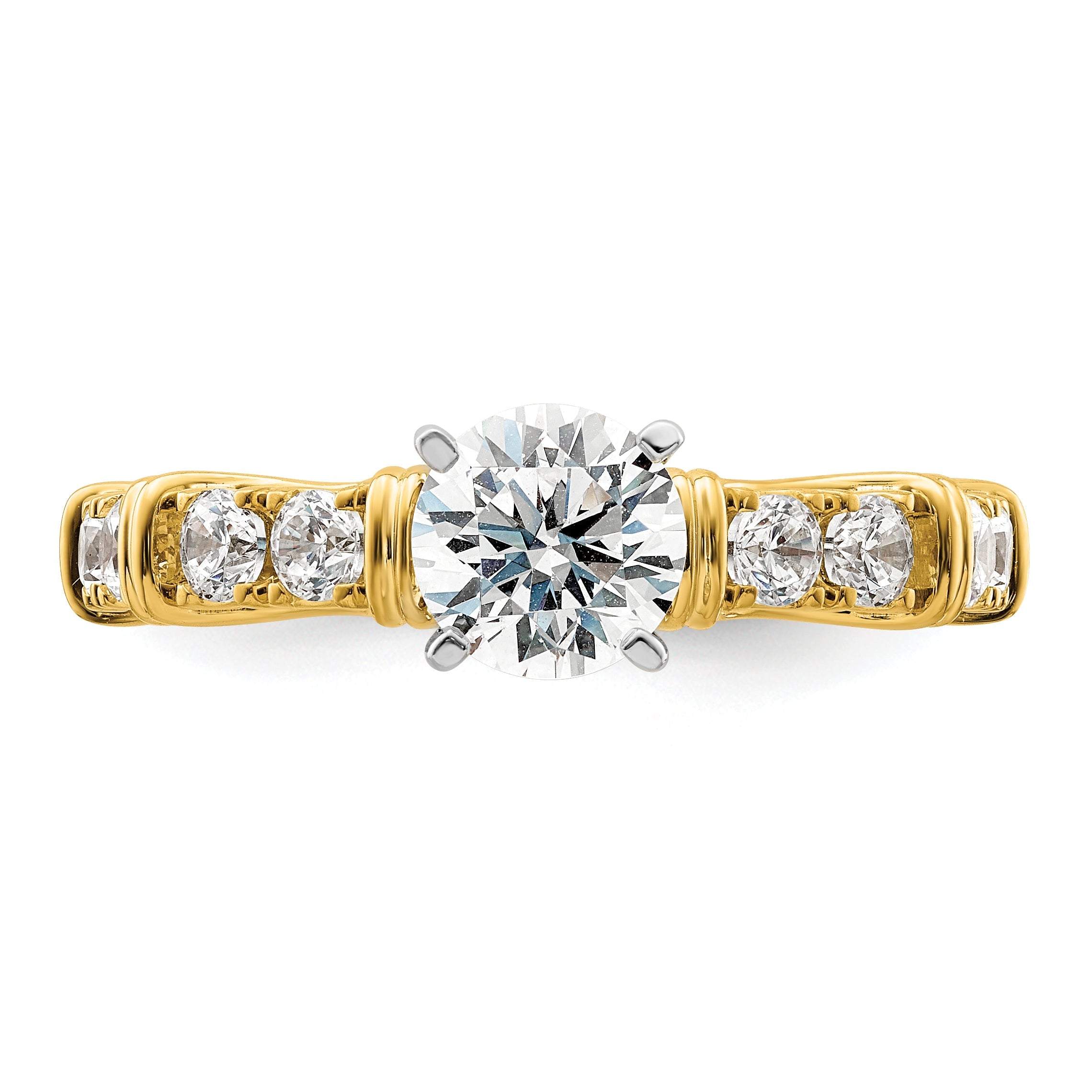 14k Gelbgold Two Tone 0,62 ct. Lab Grown Diamant VS/SI+ G+ 1 ct. Center Round Shared Prong Verlobungsring