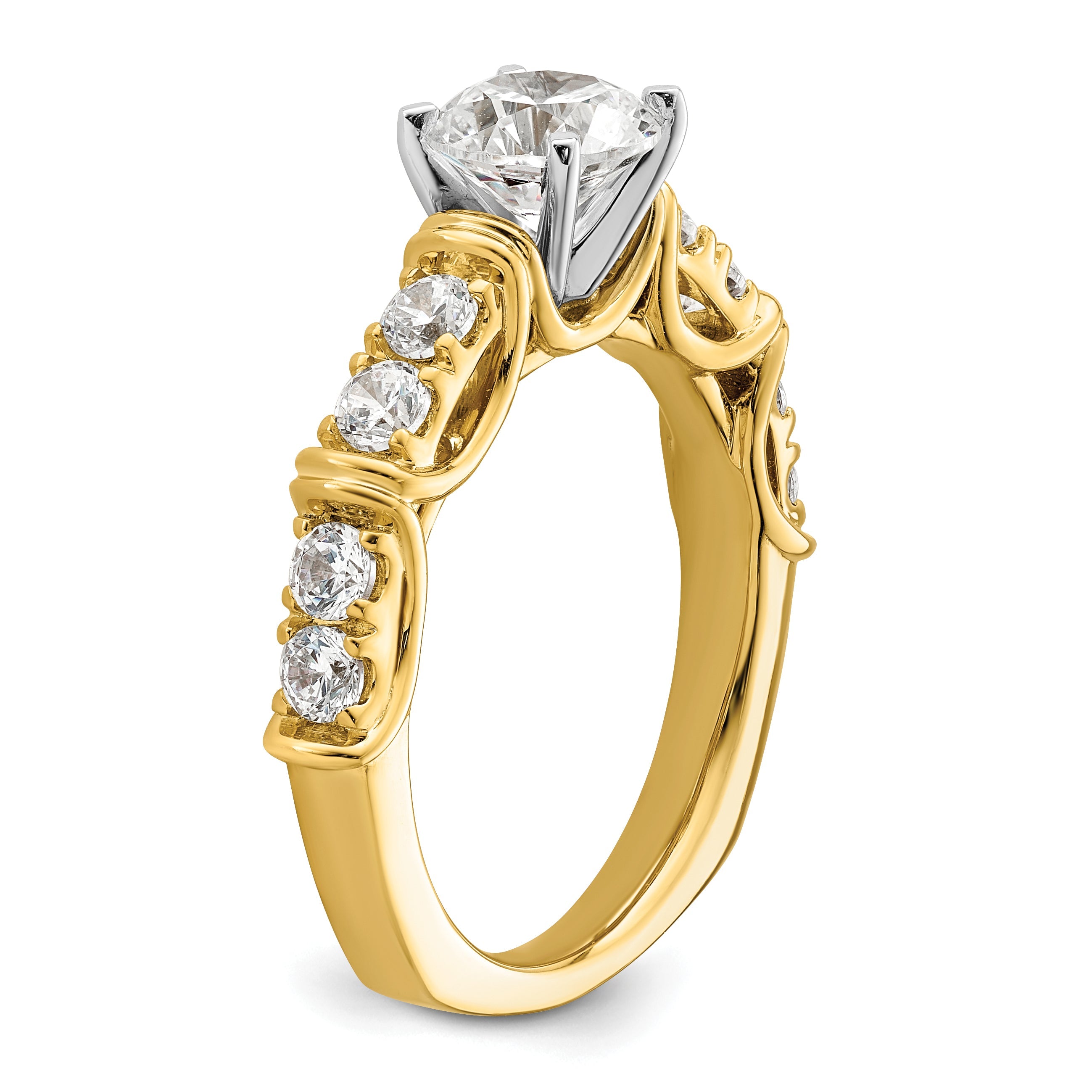 14k Gelbgold Two Tone 0,62 ct. Lab Grown Diamant VS/SI+ G+ 1 ct. Center Round Shared Prong Verlobungsring
