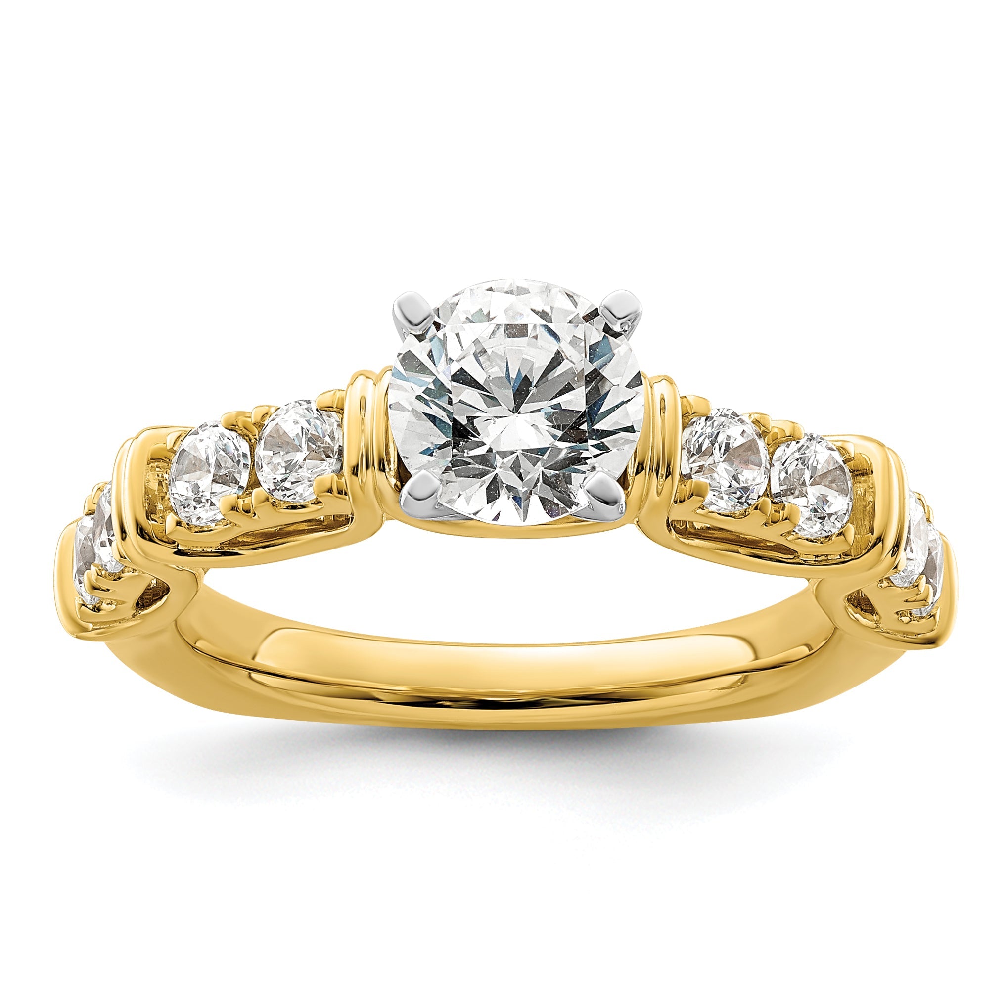 14k Gelbgold Two Tone 0,62 ct. Lab Grown Diamant VS/SI+ G+ 1 ct. Center Round Shared Prong Verlobungsring