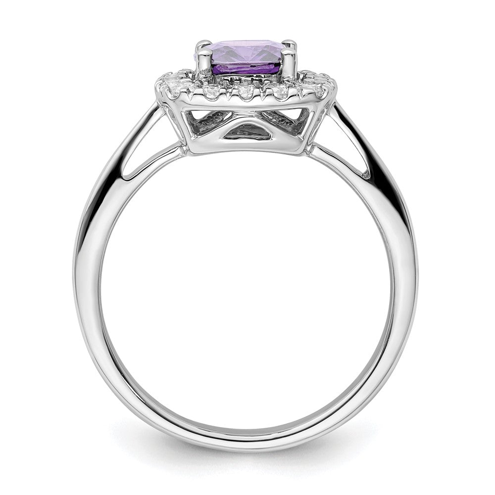 14K Weißgold Ring mit 0,25 ct. Labor gezüchtetem Diamant VS/SI+ G+ und Amethyst-Geburtsstein für Februar mit Halo-Fassung