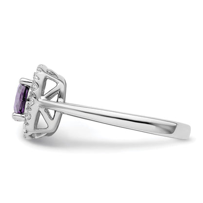 14K Weißgold Ring mit 0,25 ct. Labor gezüchtetem Diamant VS/SI+ G+ und Amethyst-Geburtsstein für Februar mit Halo-Fassung