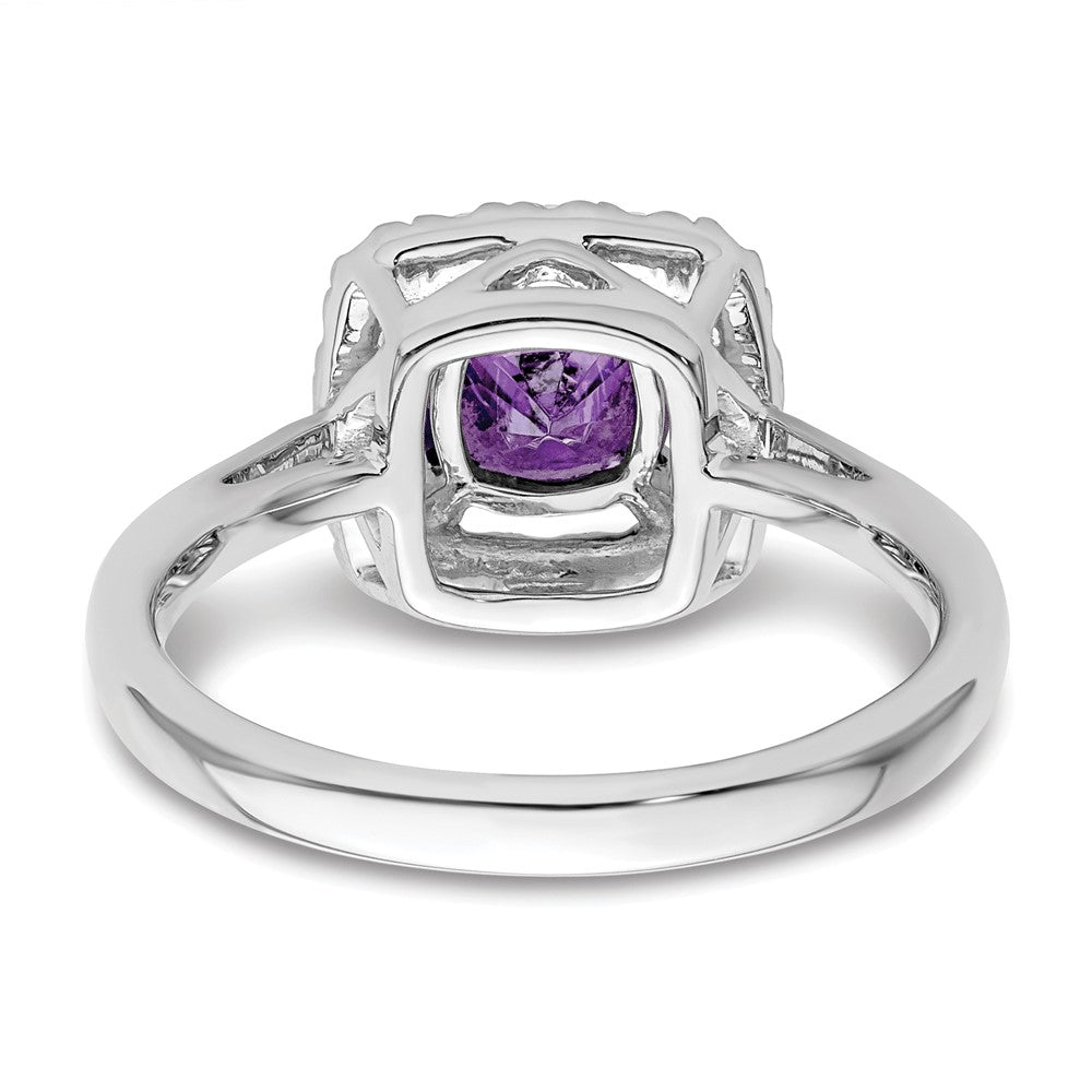 14K Weißgold Ring mit 0,25 ct. Labor gezüchtetem Diamant VS/SI+ G+ und Amethyst-Geburtsstein für Februar mit Halo-Fassung