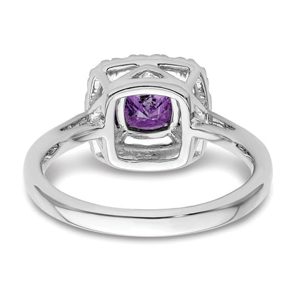 14K Weißgold Ring mit 0,25 ct. Labor gezüchtetem Diamant VS/SI+ G+ und Amethyst-Geburtsstein für Februar mit Halo-Fassung
