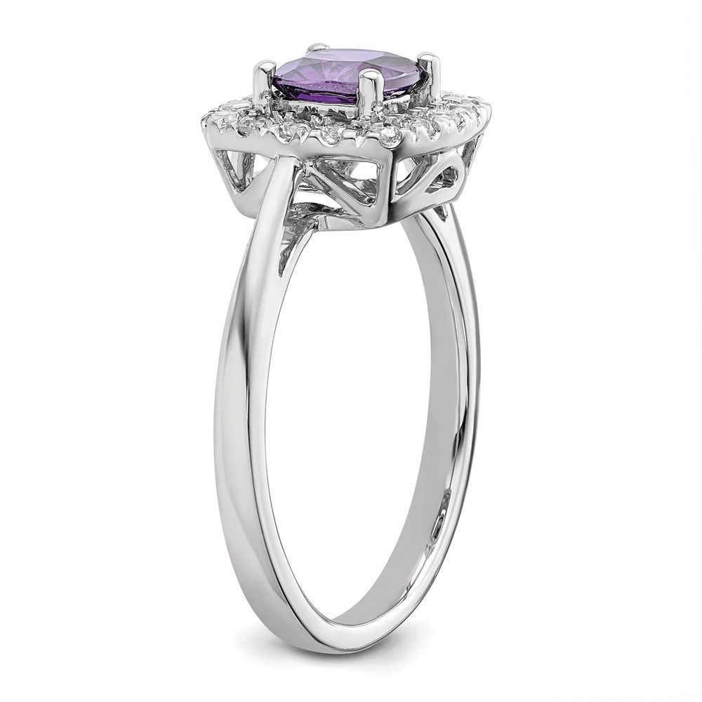 14K Weißgold Ring mit 0,25 ct. Labor gezüchtetem Diamant VS/SI+ G+ und Amethyst-Geburtsstein für Februar mit Halo-Fassung