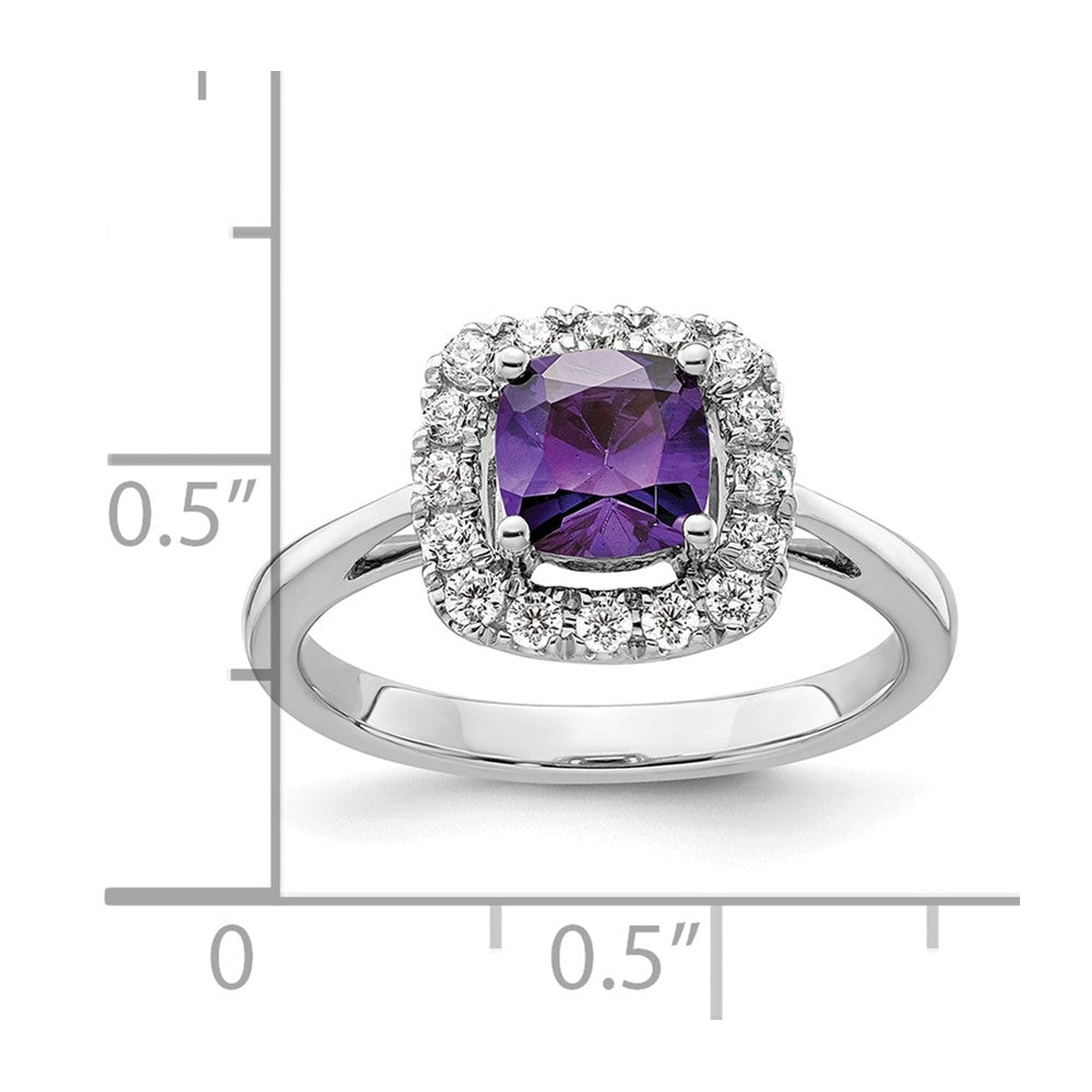 14K Weißgold Ring mit 0,25 ct. Labor gezüchtetem Diamant VS/SI+ G+ und Amethyst-Geburtsstein für Februar mit Halo-Fassung