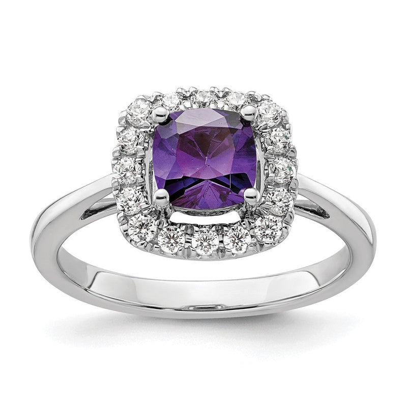 14K Weißgold Ring mit 0,25 ct. Labor gezüchtetem Diamant VS/SI+ G+ und Amethyst-Geburtsstein für Februar mit Halo-Fassung