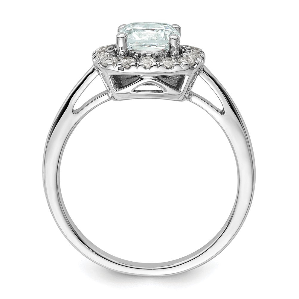 14K Weißgold Ring mit 0,25 ct. Labor-Diamant VS/SI+ G+ und Aquamarin (Geburtsstein März) im Halo-Design