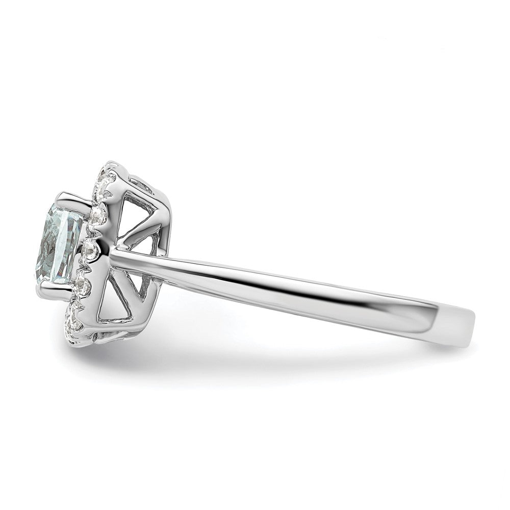 14K Weißgold Ring mit 0,25 ct. Labor-Diamant VS/SI+ G+ und Aquamarin (Geburtsstein März) im Halo-Design