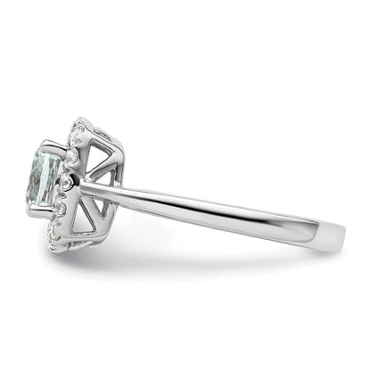 14K Weißgold Ring mit 0,25 ct. Labor-Diamant VS/SI+ G+ und Aquamarin (Geburtsstein März) im Halo-Design