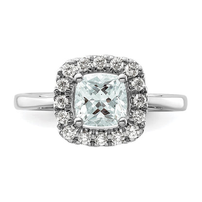 14K Weißgold Ring mit 0,25 ct. Labor-Diamant VS/SI+ G+ und Aquamarin (Geburtsstein März) im Halo-Design