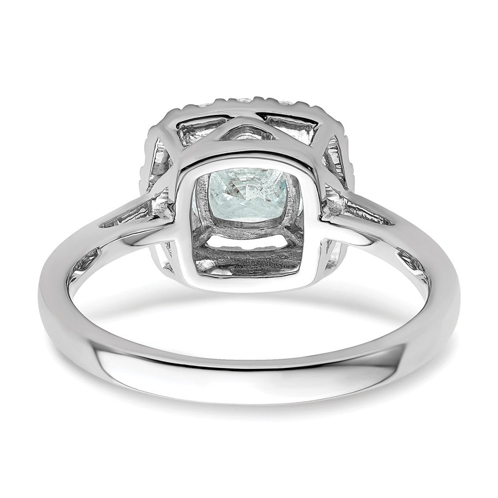14K Weißgold Ring mit 0,25 ct. Labor-Diamant VS/SI+ G+ und Aquamarin (Geburtsstein März) im Halo-Design