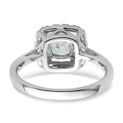 14K Weißgold Ring mit 0,25 ct. Labor-Diamant VS/SI+ G+ und Aquamarin (Geburtsstein März) im Halo-Design