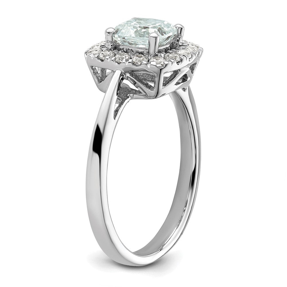 14K Weißgold Ring mit 0,25 ct. Labor-Diamant VS/SI+ G+ und Aquamarin (Geburtsstein März) im Halo-Design