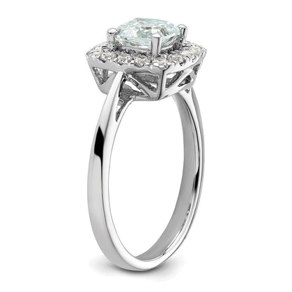14K Weißgold Ring mit 0,25 ct. Labor-Diamant VS/SI+ G+ und Aquamarin (Geburtsstein März) im Halo-Design
