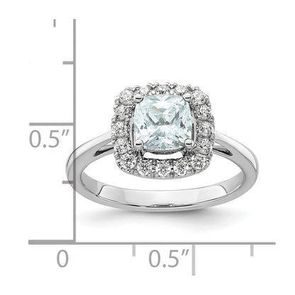 14K Weißgold Ring mit 0,25 ct. Labor-Diamant VS/SI+ G+ und Aquamarin (Geburtsstein März) im Halo-Design