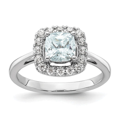 14K Weißgold Ring mit 0,25 ct. Labor-Diamant VS/SI+ G+ und Aquamarin (Geburtsstein März) im Halo-Design