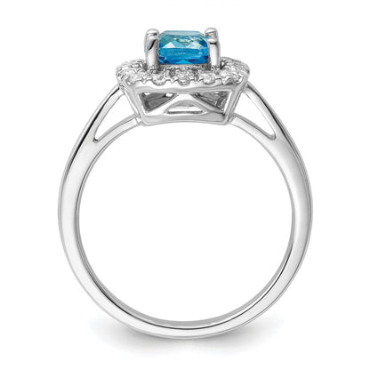 14K Weißgold Halo-Ring mit 0,25 ct. Labor-gezüchtetem Diamant VS/SI+ G+ und Dezember-Geburtsstein Blautopas