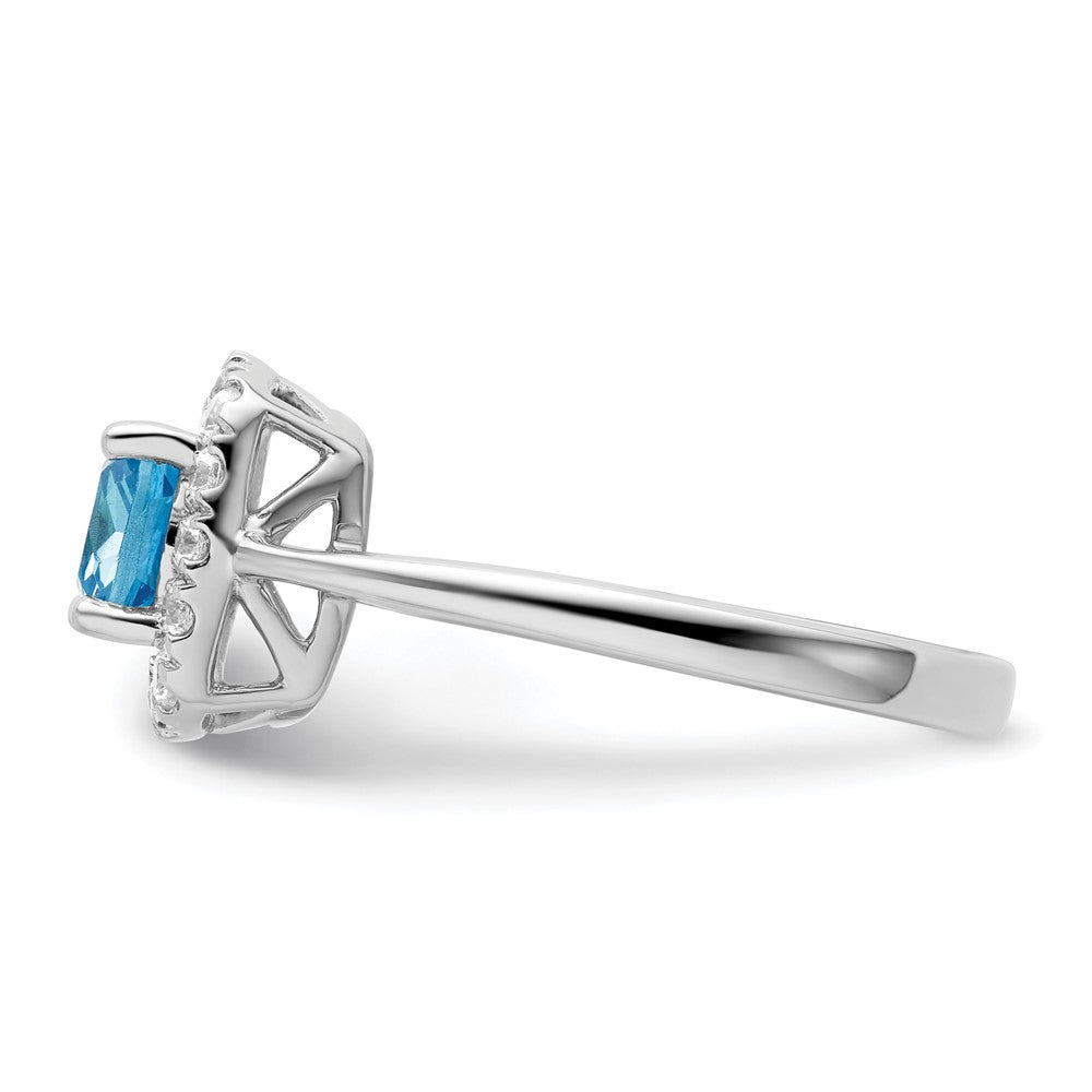 14K Weißgold Halo-Ring mit 0,25 ct. Labor-gezüchtetem Diamant VS/SI+ G+ und Dezember-Geburtsstein Blautopas