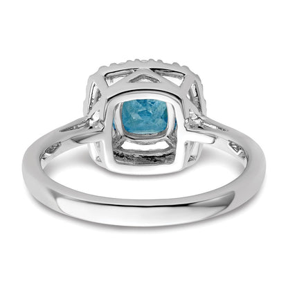 14K Weißgold Halo-Ring mit 0,25 ct. Labor-gezüchtetem Diamant VS/SI+ G+ und Dezember-Geburtsstein Blautopas