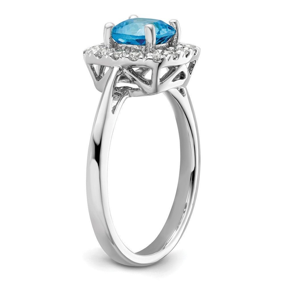 14K Weißgold Halo-Ring mit 0,25 ct. Labor-gezüchtetem Diamant VS/SI+ G+ und Dezember-Geburtsstein Blautopas